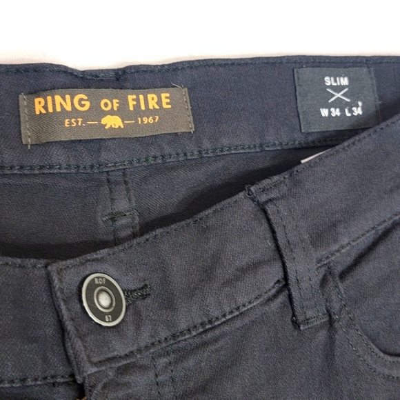Men's Ring of Fire Black Slim Fit Distressed Denim Jeans Size 34X34. #452 - Picture 2 of 9
